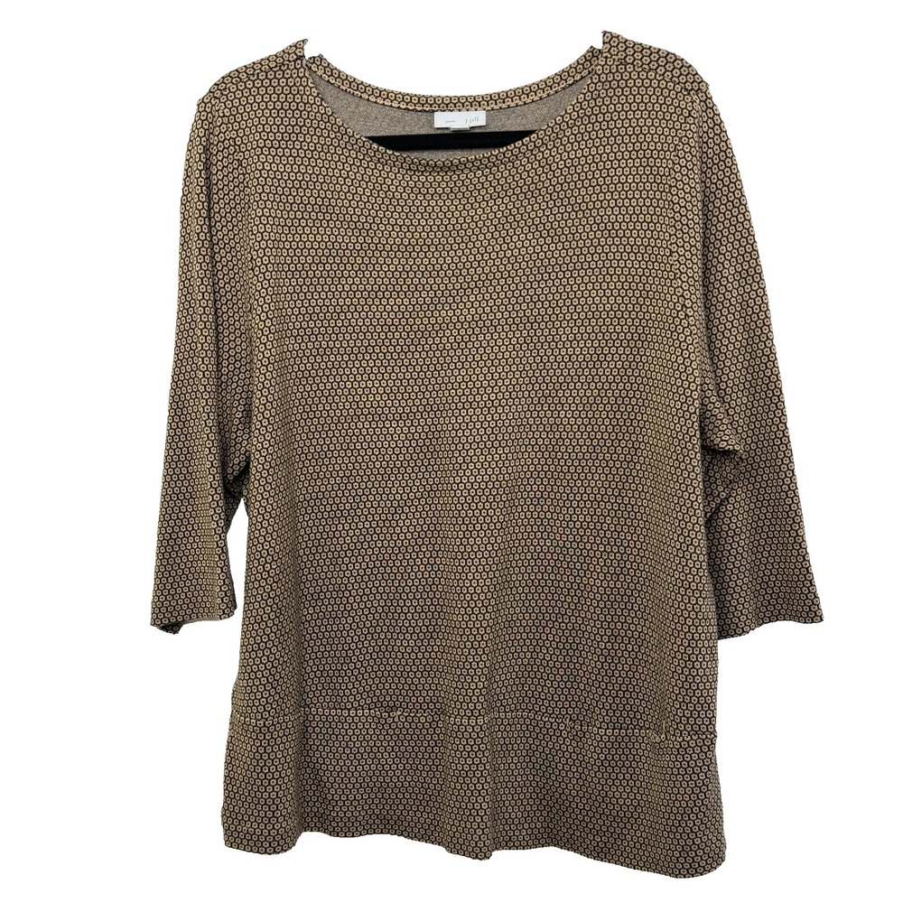 J Jill Tunic XL Camel & Black Geometric 3/4 Sleeve Workwear Capsule Wardrobe - Picture 2 of 15